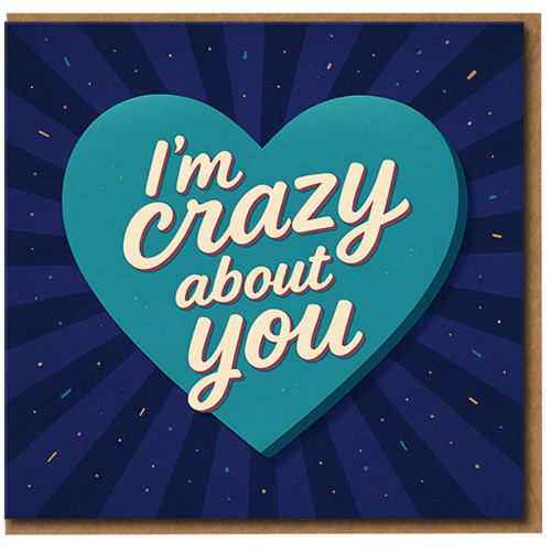 I'm Crazy About You Heart Greeting Card - Romantic Love/Anniversary Card, Cute Teal Heart Design - Blank Inside with Envelope
