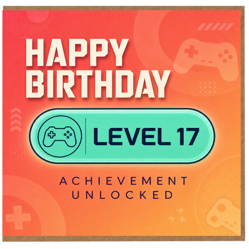 17th Birthday Card, Gaming Birthday Card, Happy Birthday Level 17 Card