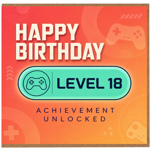18th Birthday Card, Gamer Level 18 Happy Birthday Achievement Unlocked Card