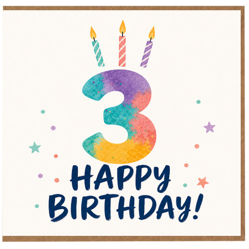 3rd Birthday Card, Happy Birthday Card with Candles and Confetti