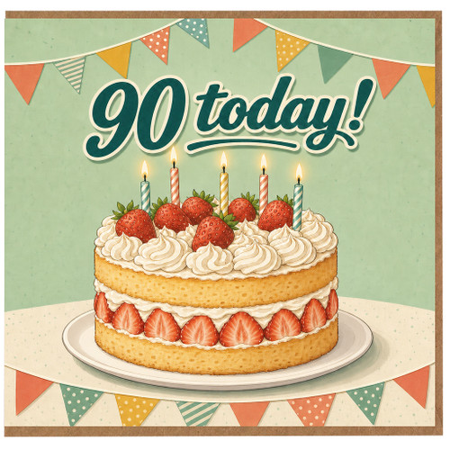 90th Birthday Card, 90 Today Cake Card