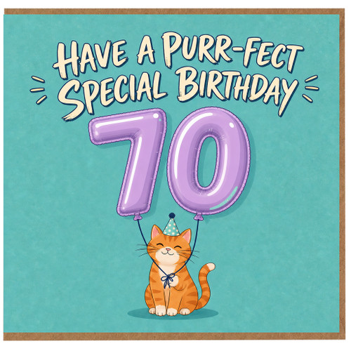 70th Birthday Card for Cat Lover, Purr - fect Special Birthday Card