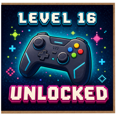 Level 16 Birthday Card, Gaming Card for 16th Birthday
