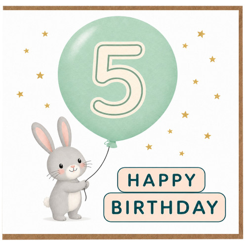 5th Birthday Card Cute Bunny Balloon Happy Birthday Card