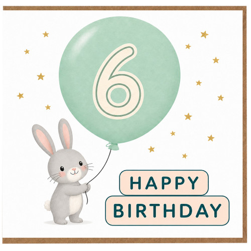 6th Birthday Card - Cute Rabbit Balloon Design