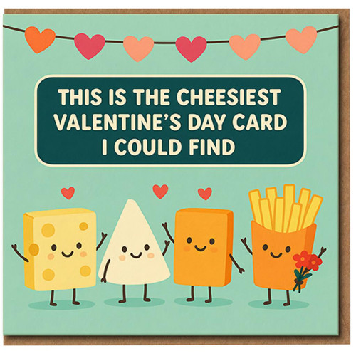 Funny Valentine's Day Card - Cheesiest I Could Find - Cute Cheese and Chips Pun - Food Characters Love Card for Partner