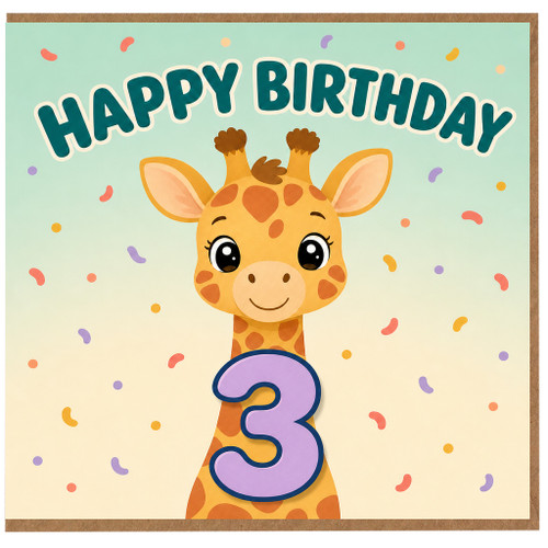 3rd Birthday Card, Cute Giraffe Happy Birthday Card