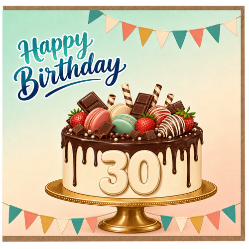 30th Birthday Card, Happy Birthday Cake Card