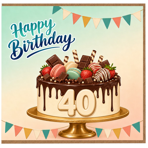 40th Birthday Card, Happy Birthday Cake Card