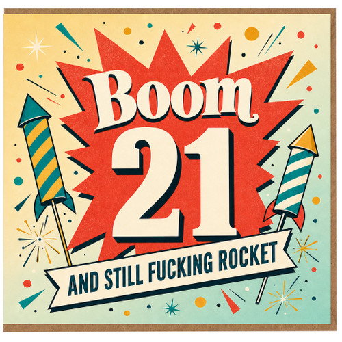 21st Birthday Card for Him, Boom 21 Funny Birthday Card