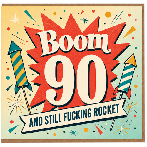 90th Birthday Card, Boom 90 Funny Milestone Card