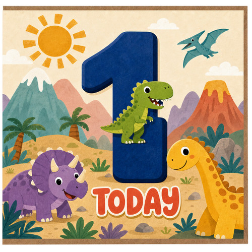1st Birthday Card, Dinosaur Today Card
