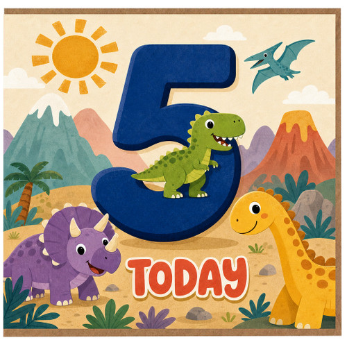 5th Birthday Card for Dinosaur Lover, Cute Dinosaur Today Card