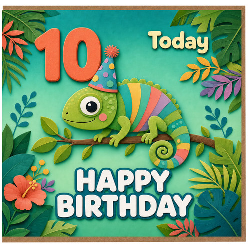 10th Birthday Card - Cute Chameleon 10 Today Happy Birthday Card