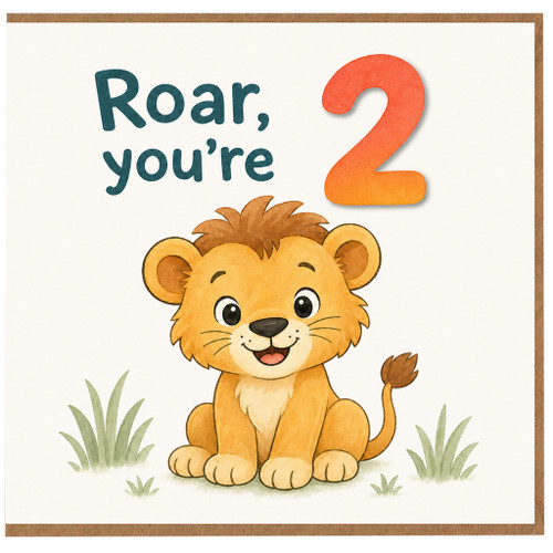 2nd Birthday Card, Roar You're 2 Lion Cub Card