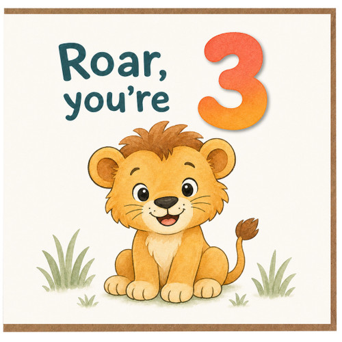 3rd Birthday Card, Roar You're 3 Lion Card