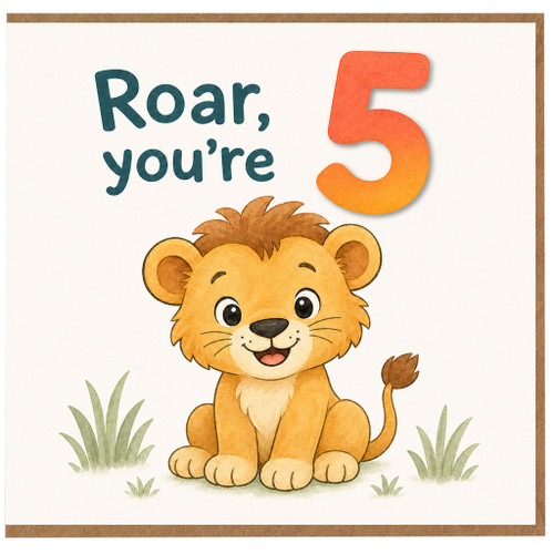 5th Birthday Card, Roar You're 5 Lion Card