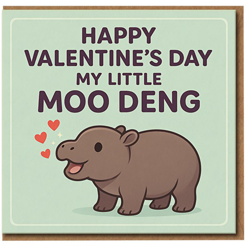 Happy Valentine's Day Card My Little Moo Deng - Cute Animal Love Card for Partner, Boyfriend or Girlfriend - Adorable Illustration