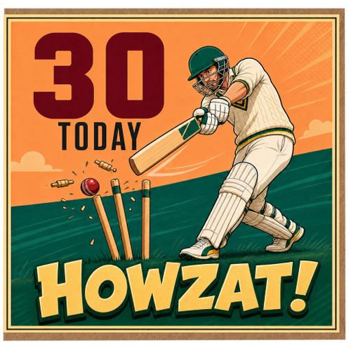 30th Birthday Card for Cricket Fan, Howzat Birthday Card