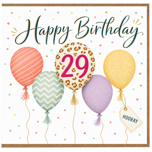 29th Birthday Card, Happy Birthday Balloon Card