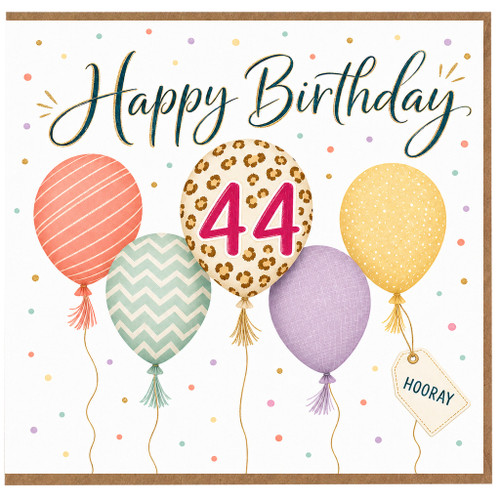 44th Birthday Card, Happy Birthday Balloons Card