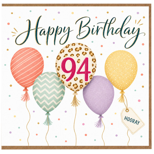 94th Birthday Card, Happy Birthday Balloon Design Card