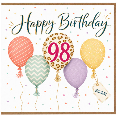 98th Birthday Card, Happy Birthday Balloons Card