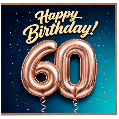 60th Birthday Card, Happy Birthday Rose Gold Balloon Design