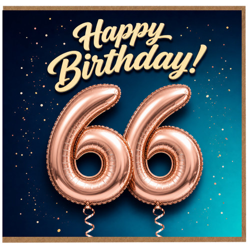 66th Birthday Card, Happy Birthday Rose Gold Balloon Design