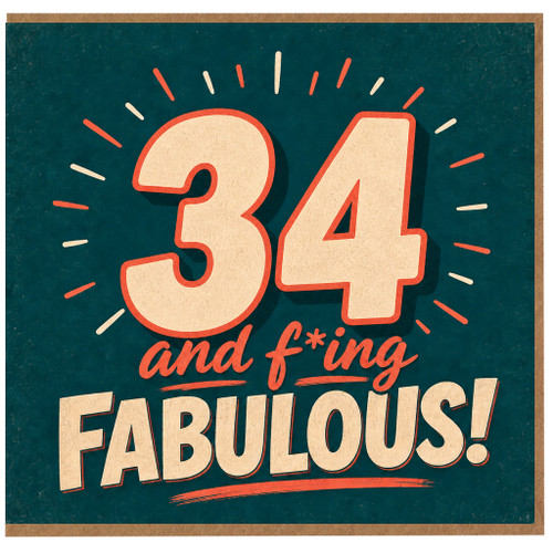 34th Birthday Card, 34 and F*ing Fabulous Retro Style Card