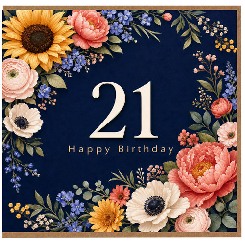 21st Birthday Card Floral Happy Birthday Card