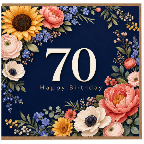70th Birthday Card Floral Happy Birthday Card