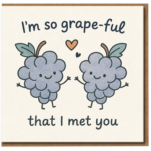 I'm So Grape-ful That I Met You - Cute Pun Greeting Card with Grapes and Hearts - Funny Love/Anniversary Card for Partner