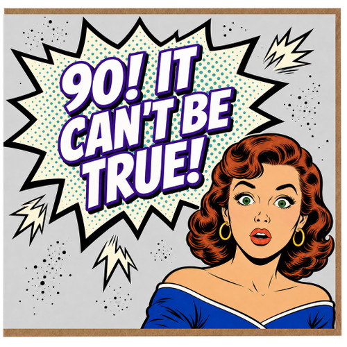 90th Birthday Card for Her, Funny Retro Comic Style Birthday Card