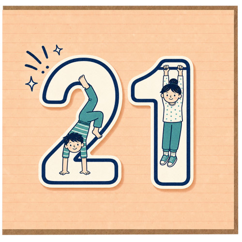 21st Birthday Card, Cute Illustrated Age 21 Celebration Card