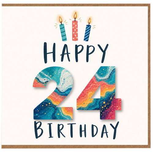 24th Birthday Card, Happy 24th Birthday Card with Candles