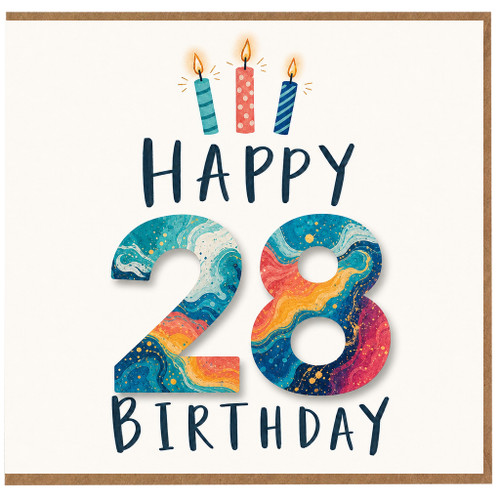 28th Birthday Card, Happy 28 Birthday Card with Candles