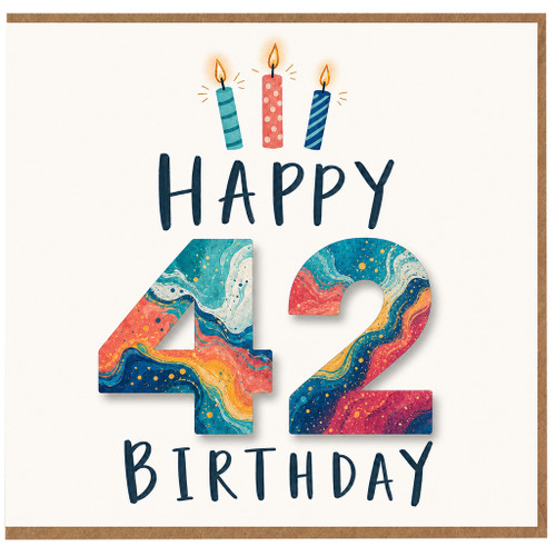42nd Birthday Card, Happy 42 Birthday Card with Colourful Candles