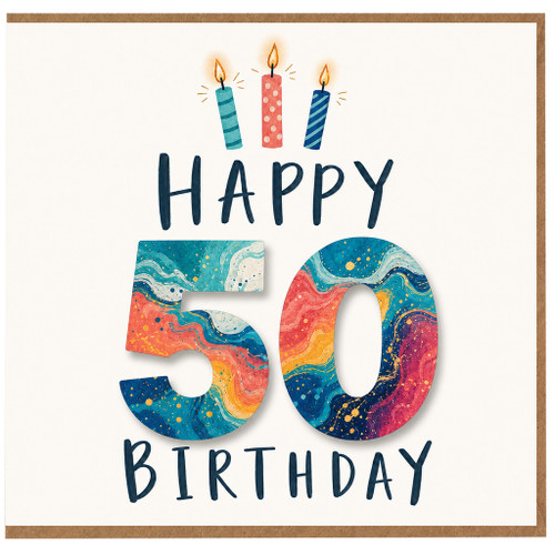 50th Birthday Card, Happy 50 Birthday Card with Candles
