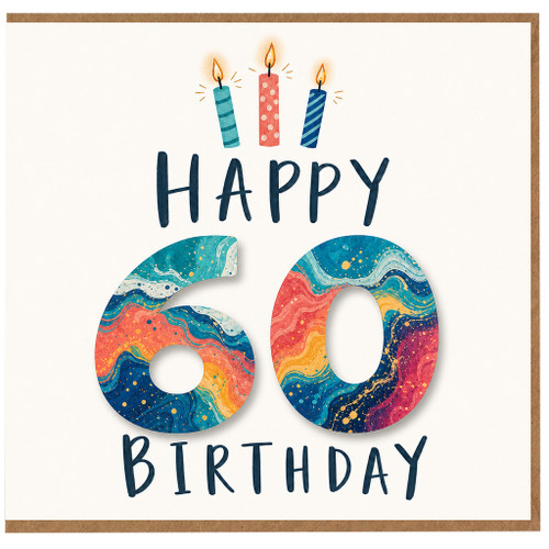 60th Birthday Card, Happy 60 Birthday Card with Candles