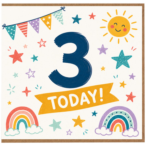 3rd Birthday Card, Today! Rainbow and Stars Children’s Birthday Card