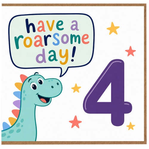 4th Birthday Card, Roarsome Dinosaur Card
