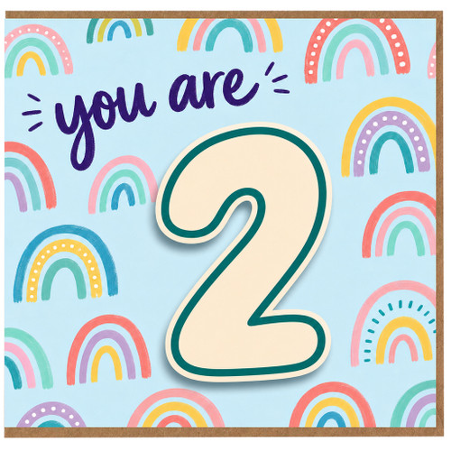 2nd Birthday Card, You Are 2 Rainbow Design