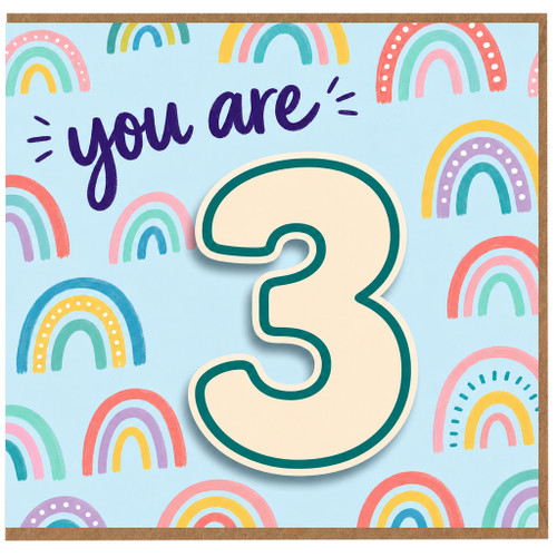 3rd Birthday Card, You Are 3 Rainbow Greeting Card