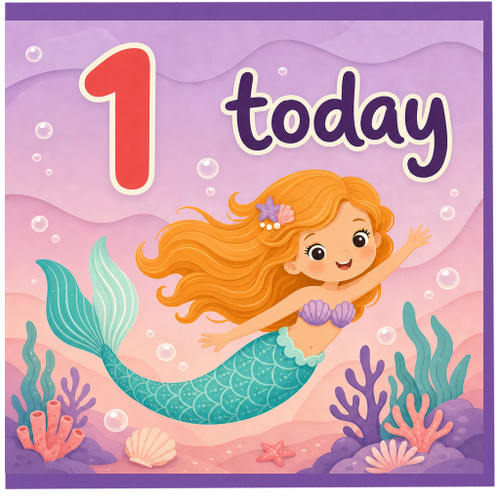 1st Birthday Card, Mermaid Birthday Card