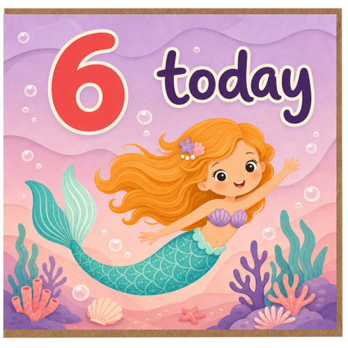 6th Birthday Card, Mermaid Birthday Card for Girl