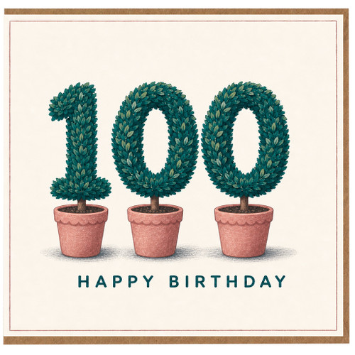 100th Birthday Card, Happy Birthday Topiary Plant Pots Card