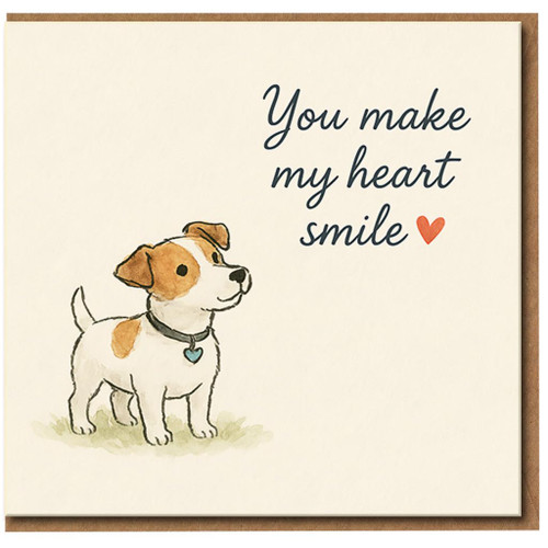 You Make My Heart Smile Dog Card - Cute Jack Russell Love & Anniversary Greeting Card for Partner, Valentine's Day, Romantic Blank Inside