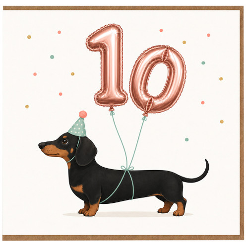 10th Birthday Card with Dachshund Design