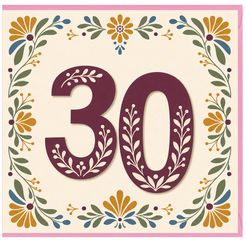 30th Birthday Card, Floral Number 30 Card